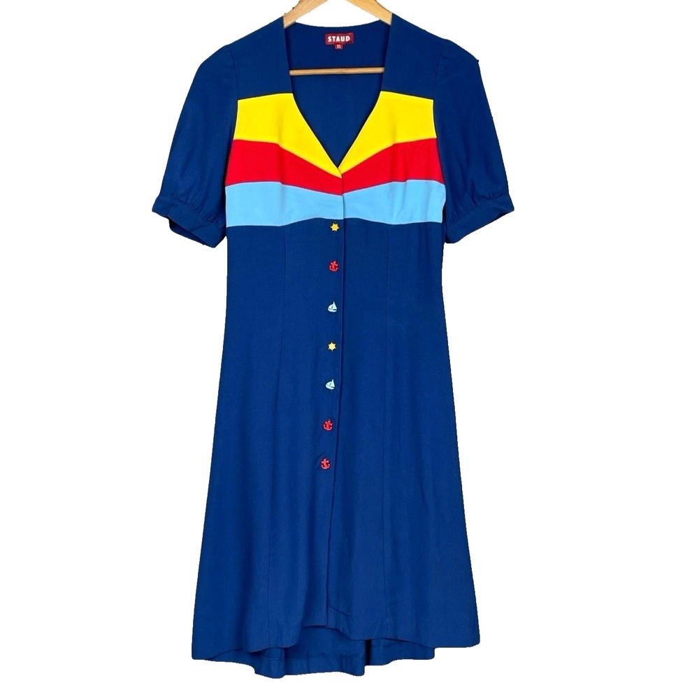 Staud Nautical Colorblock Button Up Dress Womens XS Sailing Retro Mod Maximalist - Picture 1 of 8